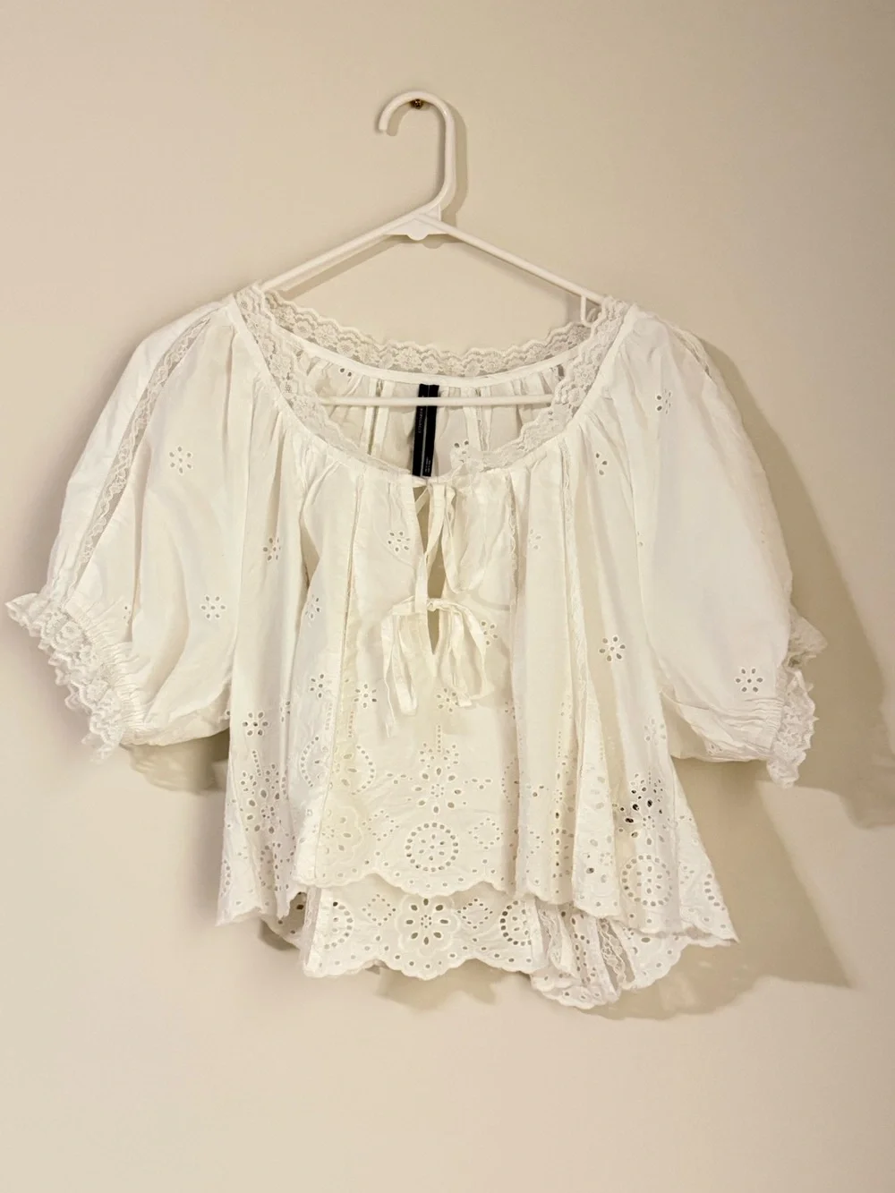 By Anthropologie Embroidered Puff-Sleeve Swing Top